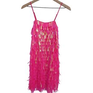 Allison & Kelly Womens Sz XS Hot Pink Fringe Layered Sequin Mini Dress Cocktail